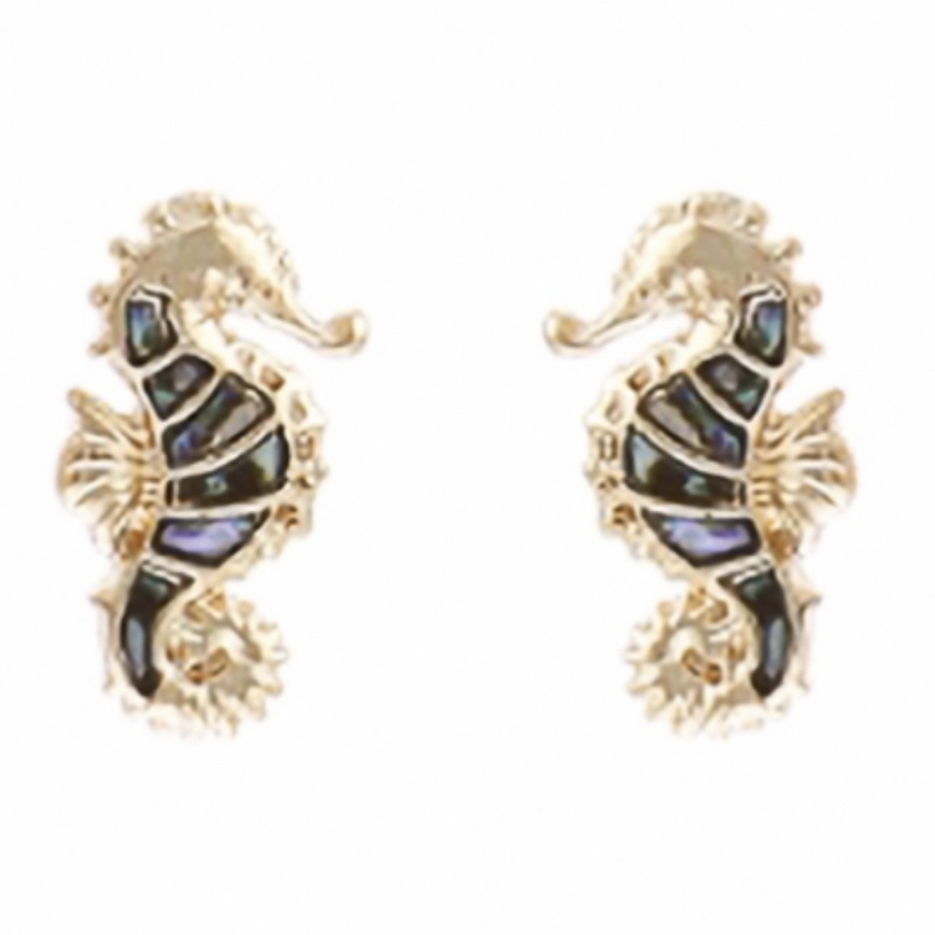 Gold Minimalist Abalone Seahorse Earrings 15$